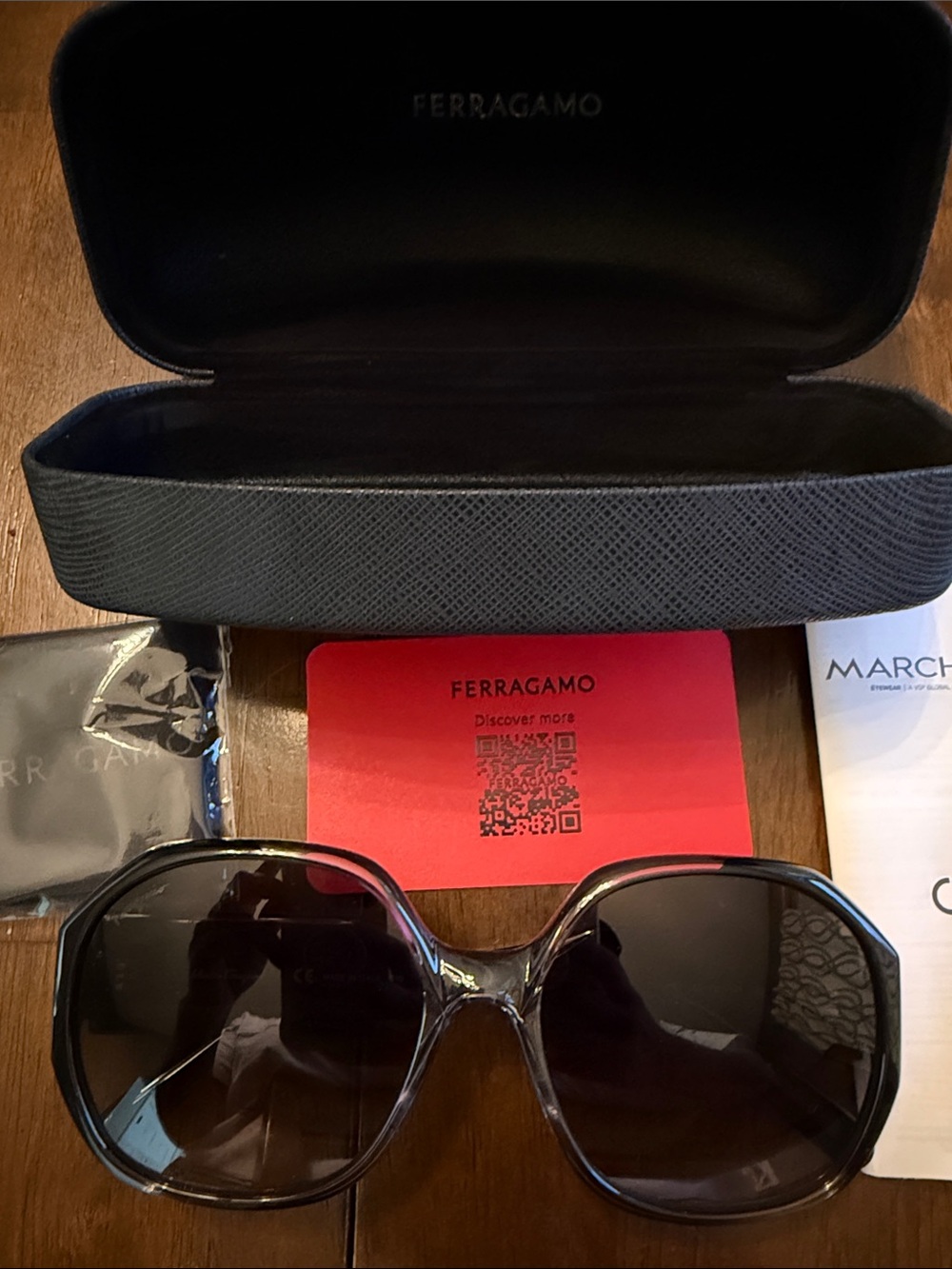 Salvatore Ferragamo Black Oversized Hexagonal Sunglasses